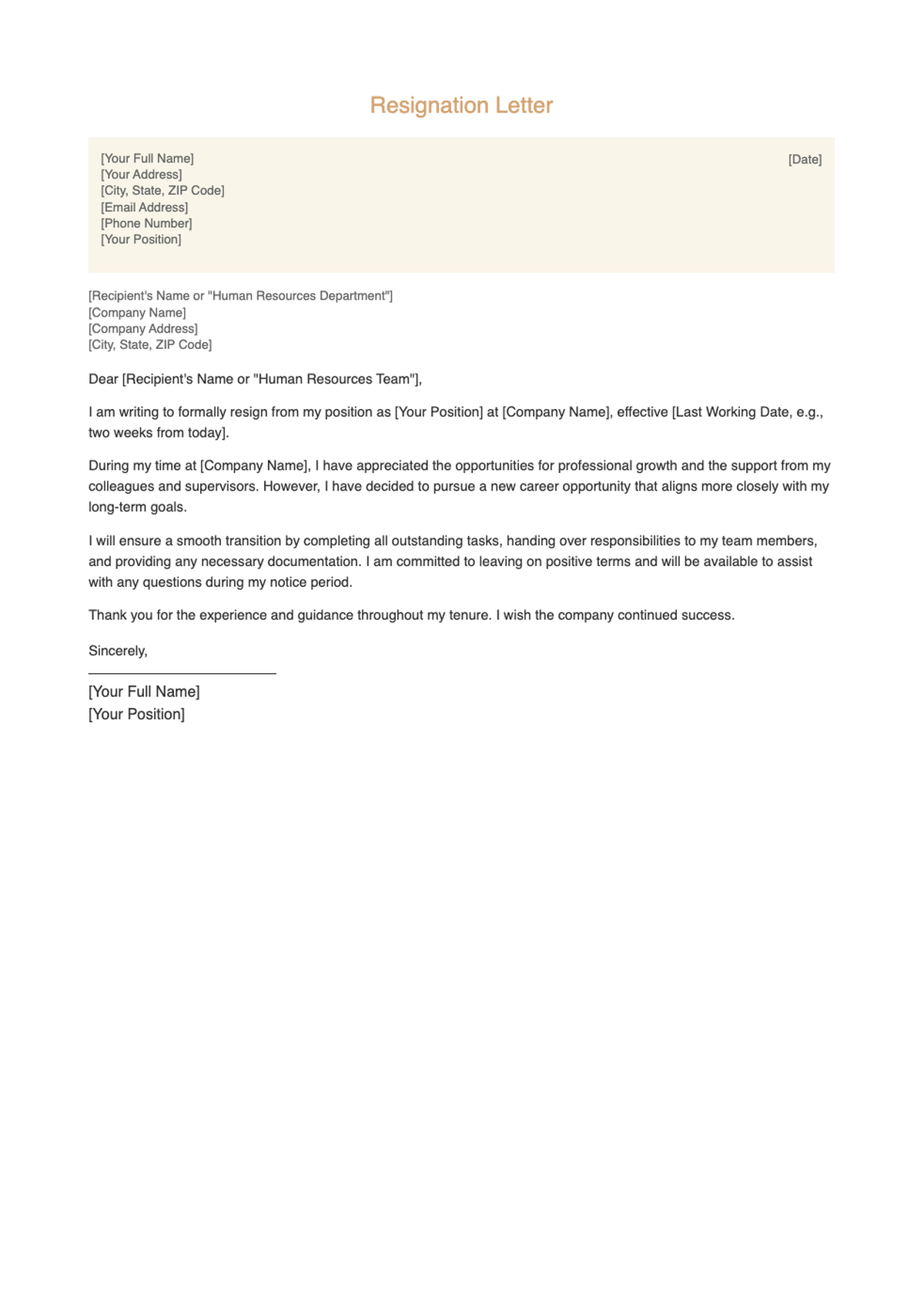 Professional resignation letter template with yellow accents_variant_3